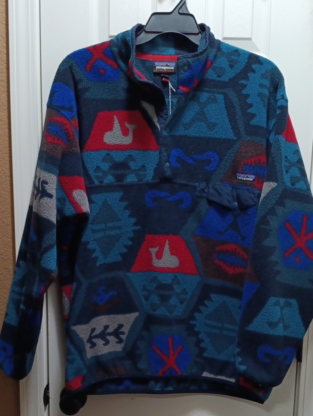 Patagonia Men's Geometric Fleece Pullover - Teal, Blue, Red, Gray